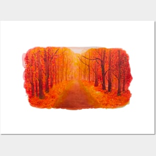 Autumn landscape watercolour Posters and Art